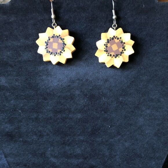 Hand painted Wooden Earrings  - Picture 1 of 3